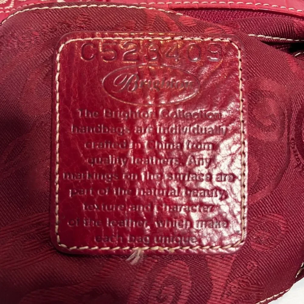 Brighton Red Heart Canvas & Croc Embossed Leather Vtg Satchel